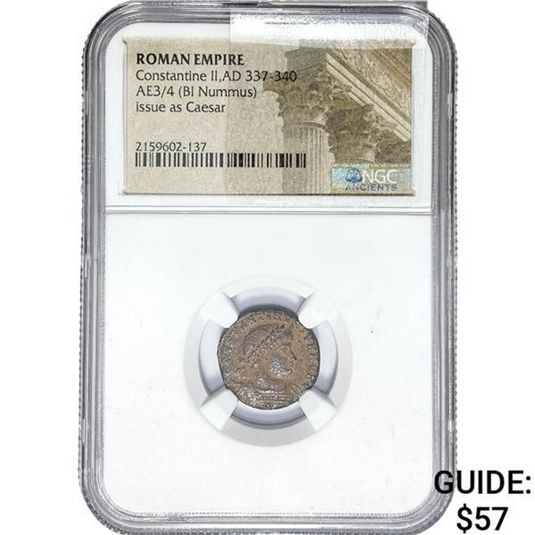 Roman Constantine II, AD 337-340 AE3/4 BI Nummus NGC