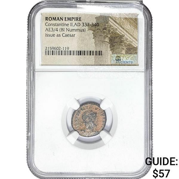 Roman Constantine II, AD 337-340 AE3/4 BI Nummus NGC