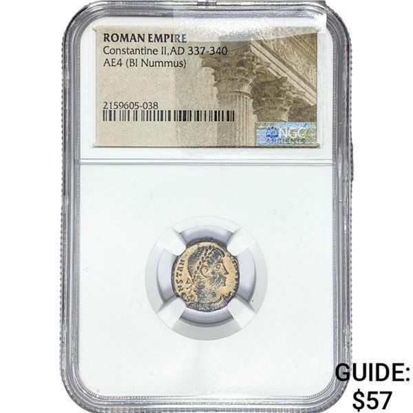 Roman Constantine II, AD 337-340 AE3/4 BI Nummus NGC
