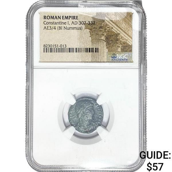 Roman Constantine I, AD 307-337 AE3/4 BI Nummus NGC