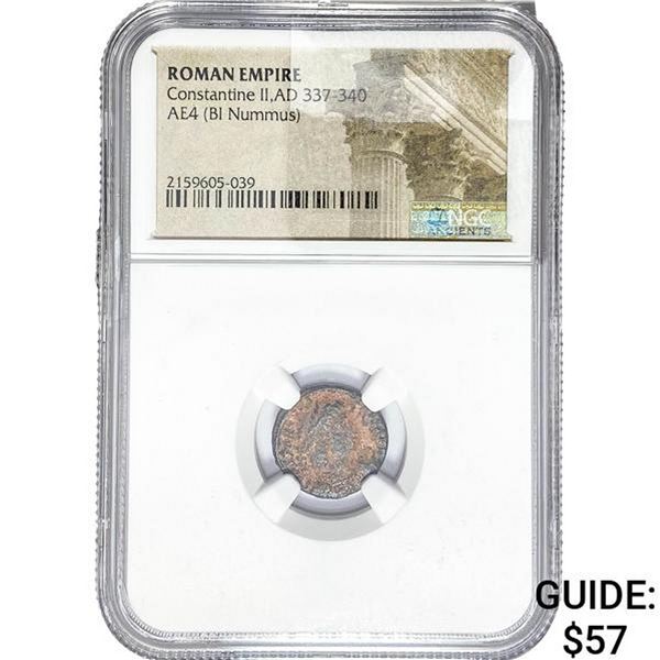 Roman Constantine II, AD 337-340 AE3/4 BI Nummus NGC