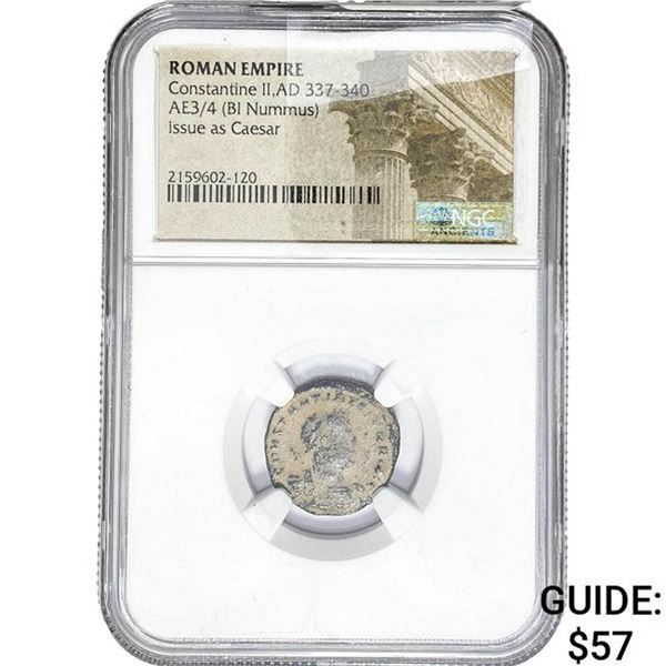 Roman Constantine II, AD 337-340 AE3/4 BI Nummus NGC
