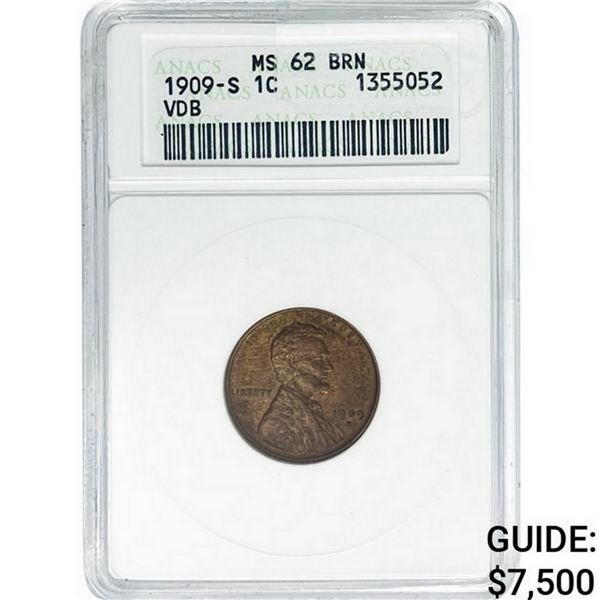 1909-S VDB Wheat Cent ANACS MS62 BRN
