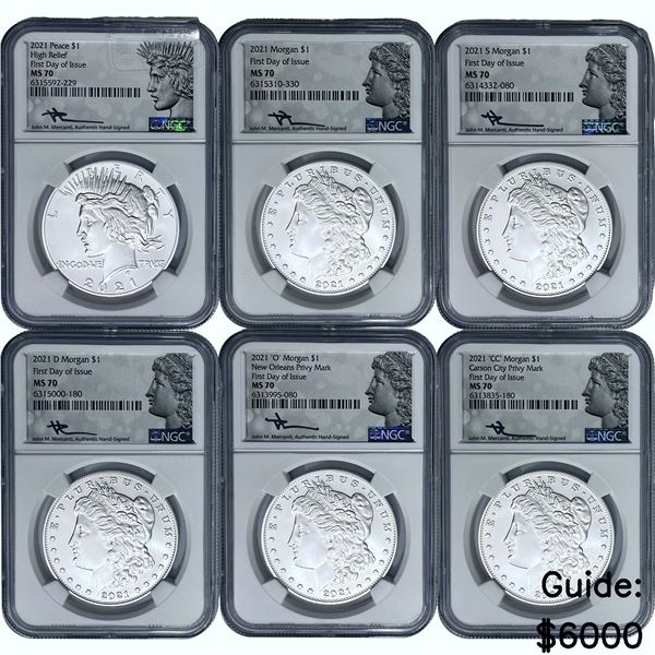 [6]2021 Silver Morgan/Peace Dollar Set NGC MS70