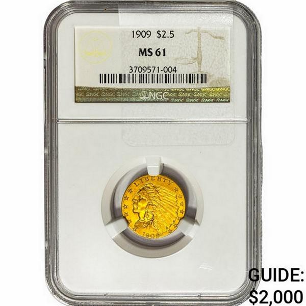 1909 $2.50 Gold Quarter Eagle NGC MS61