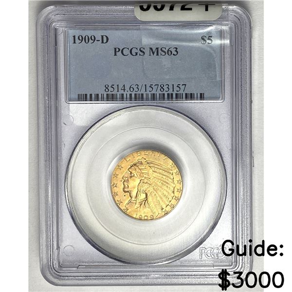 1909-D $5 Gold Half Eagle PCGS MS63