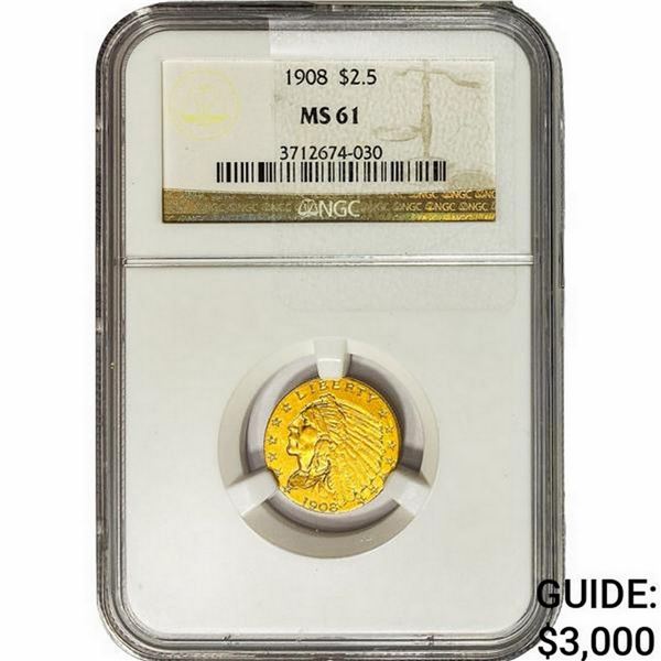 1908 $2.50 Gold Quarter Eagle NGC MS61