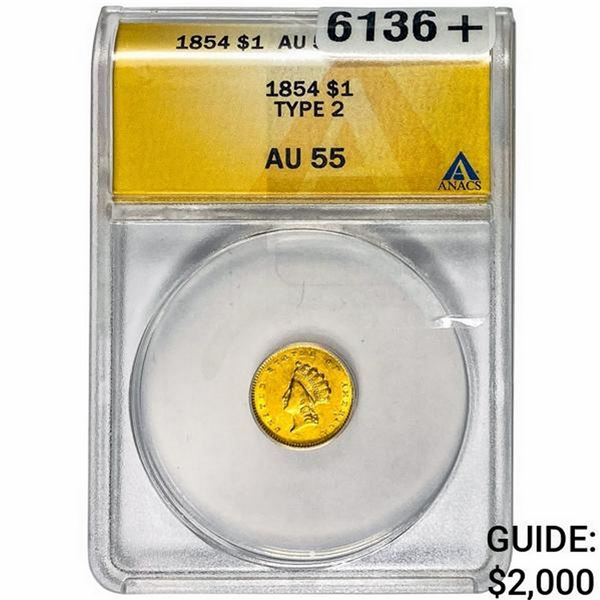 1854 Rare Gold Dollar ANACS AU55
