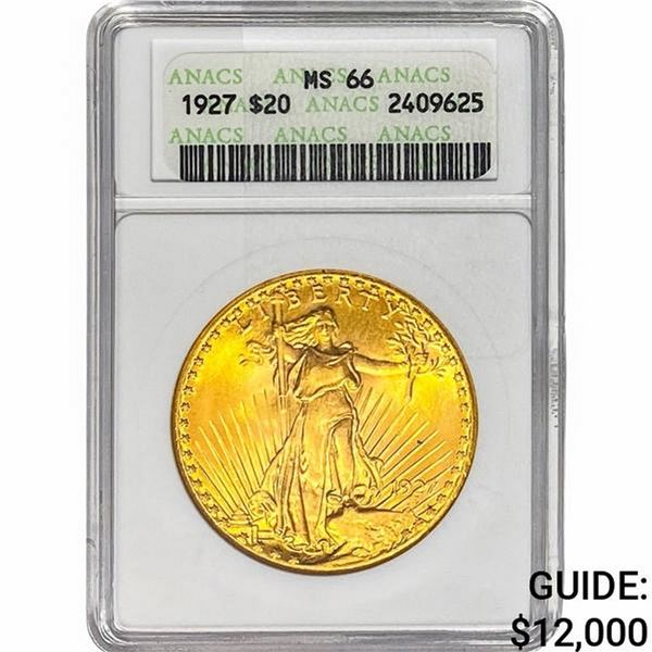 1927 $20 Gold Double Eagle ANACS MS66