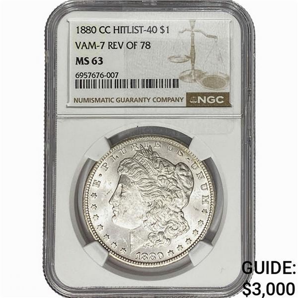 1880-CC REV78 Morgan Silver Dollar NGC MS63 VAM-7
