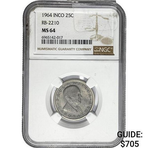 1964 INCO Paul D. Merica Lab 25C NGC MS64 RB2210