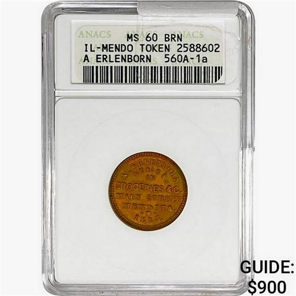 1863 IL-Mendo Token Erlenborn ANACS MS60 BRN