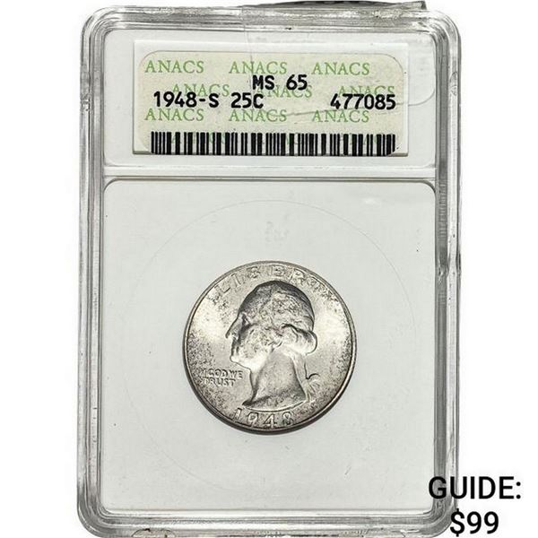 1948-S Washington Silver Quarter ANACS MS65