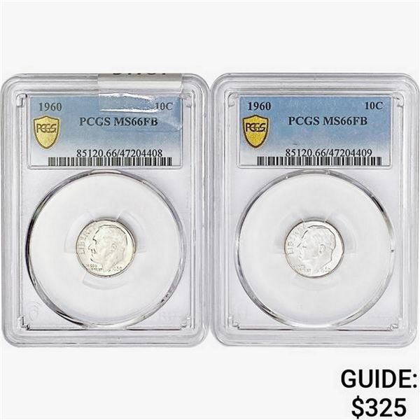 [2 Coins]1960 Roosevelt Dime PCGS MS66 FB