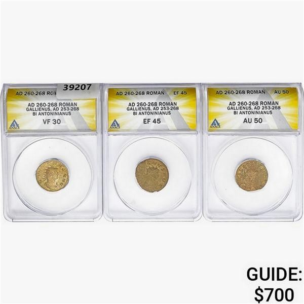 [3 Coins] AD 260-268 Roman Gallienus ANACS VF/EF/AU