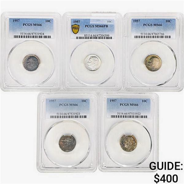 [5 Coins]1957 Roosevelt Dime PCGS MS66