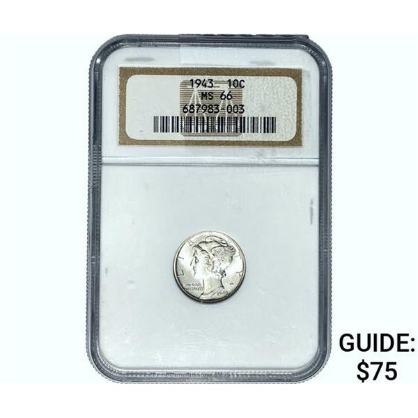 1943 Mercury Silver Dime NGC MS66