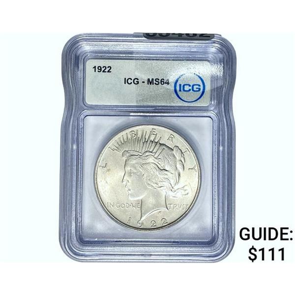 1922 Silver Peace Dollar ICG MS64