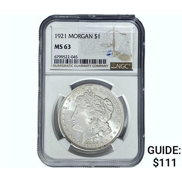 1921 Morgan Silver Dollar NGC MS63