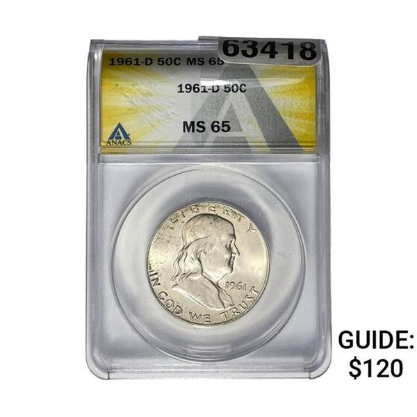 1961-D Franklin Half Dollar ANACS MS65