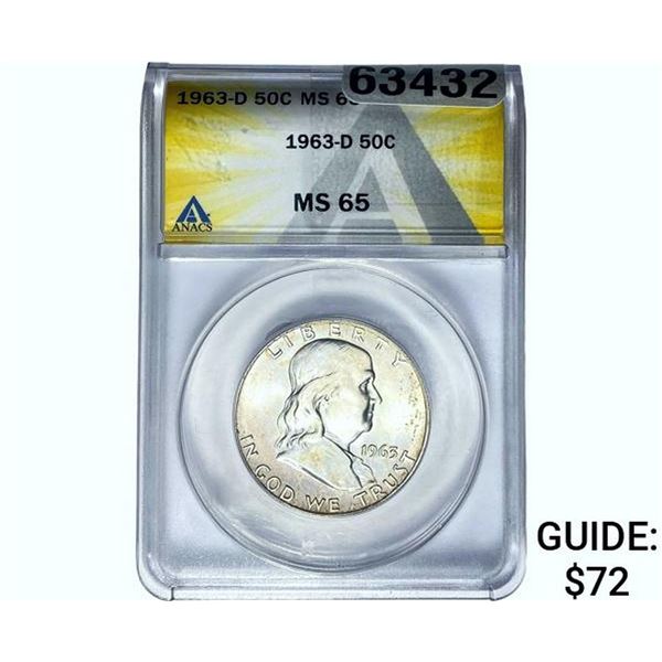 1963-D Franklin Half Dollar ANACS MS65