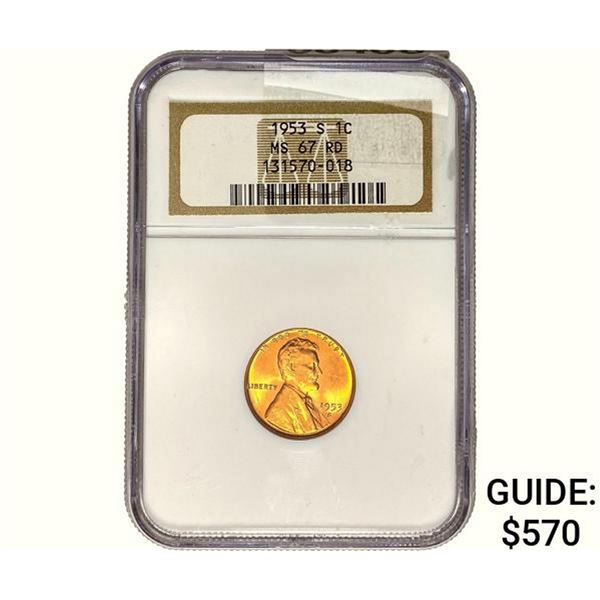 1953-S Wheat Cent NGC MS67 RD