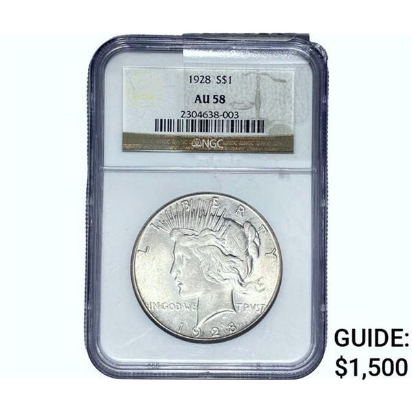 1928-S Silver Peace Dollar NGC AU58
