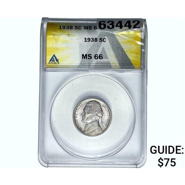 1938 Jefferson Nickel ANACS MS66