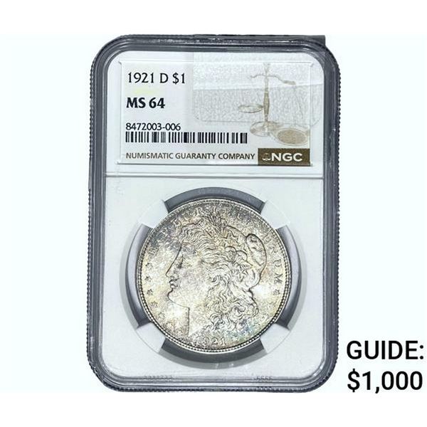 1921-D Morgan Silver Dollar NGC MS64