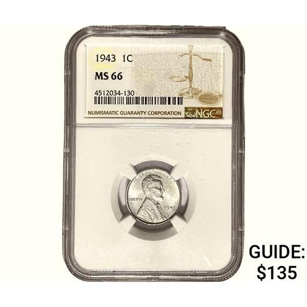1943 Steel Wheat Penny NGC MS66