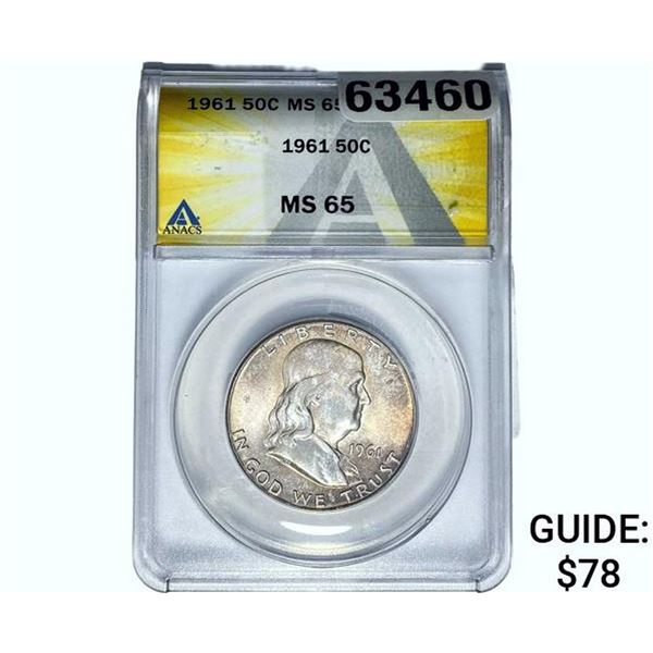 1961 Franklin Half Dollar ANACS MS65