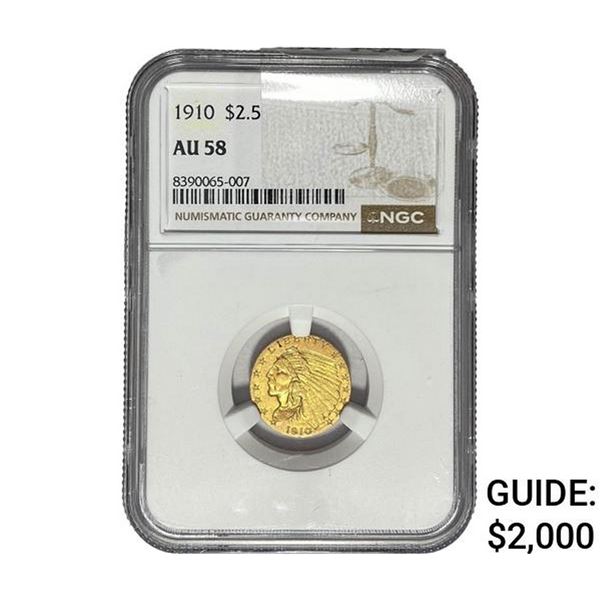 1910 $2.50 Gold Quarter Eagle NGC AU58