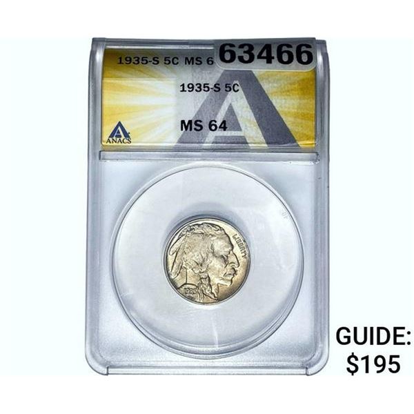 1935-S Buffalo Nickel ANACS MS64