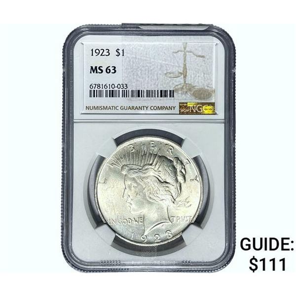 1923 Silver Peace Dollar NGC MS63