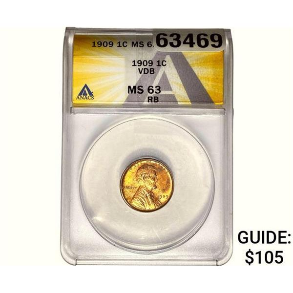 1909 Wheat Cent ANACS MS63 RB VDB