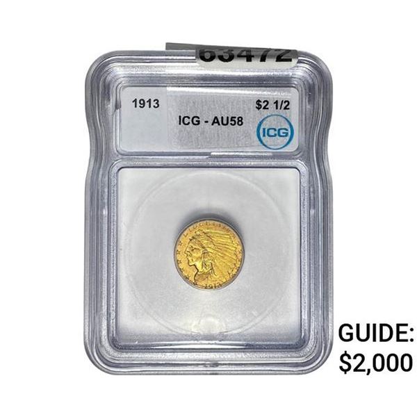 1913 $2.50 Gold Quarter Eagle ICG AU58