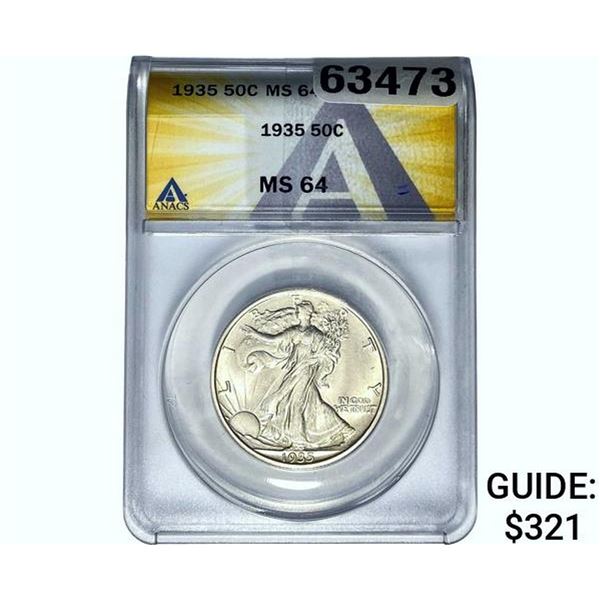 1935 Walking Liberty Half Dollar ANACS MS64