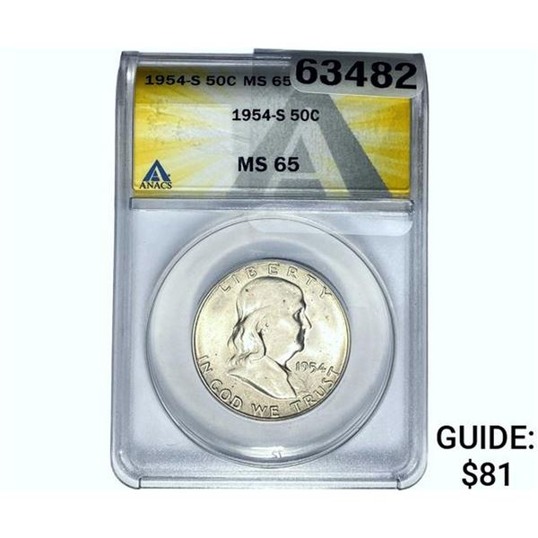 1954-S Franklin Half Dollar ANACS MS65