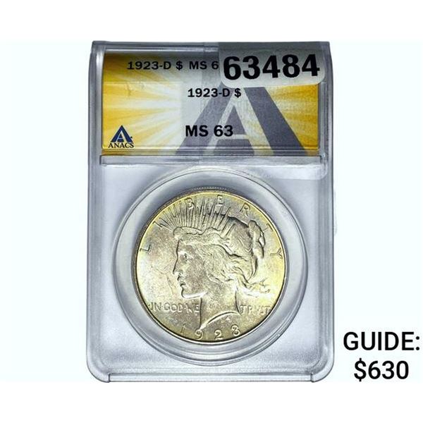 1923-D Silver Peace Dollar ANACS MS63