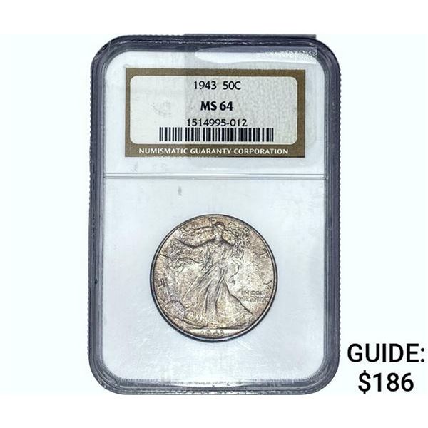 1943 Walking Liberty Half Dollar NGC MS64