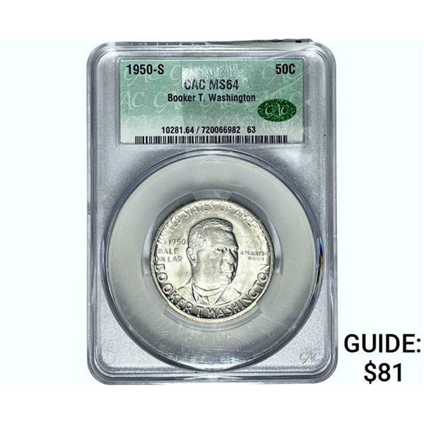 1950-S CAC Booker T Half Dollar NGC MS64