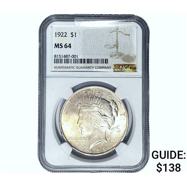 1922 Silver Peace Dollar NGC MS64