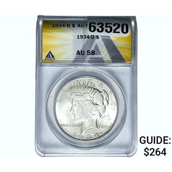 1934-D Silver Peace Dollar ANACS AU58