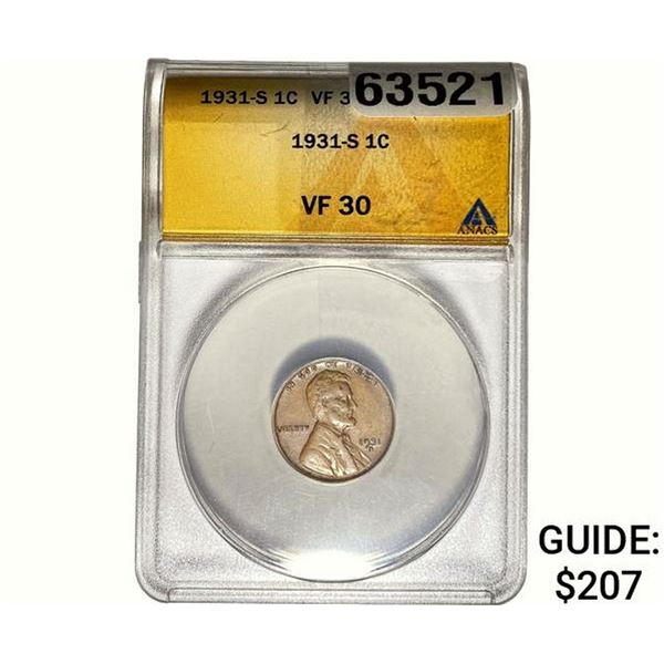 1931-S Wheat Cent ANACS VF30