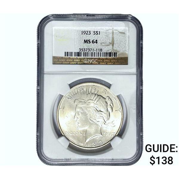 1923 Silver Peace Dollar NGC MS64