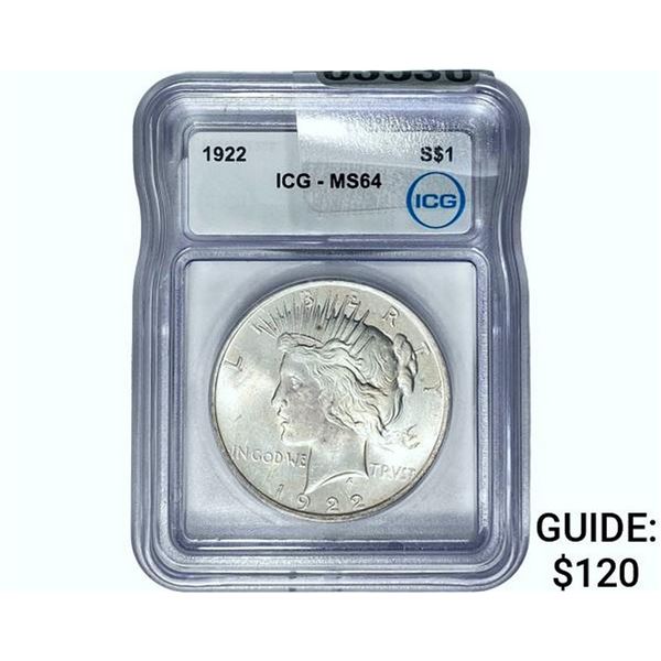 1922 Silver Peace Dollar ICG MS64