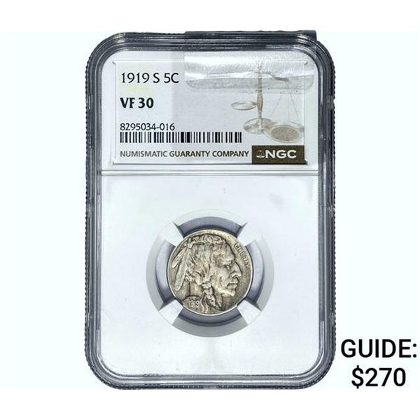 1919-S Buffalo Nickel NGC VF30