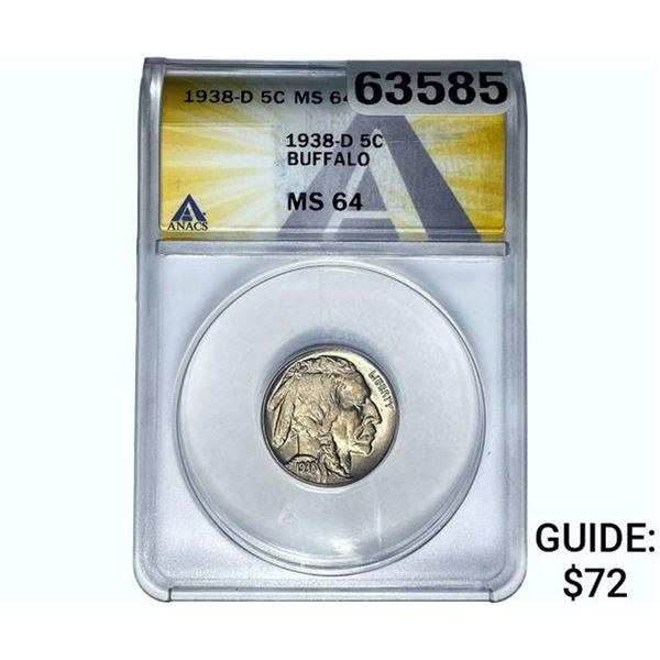 1938-D Buffalo Nickel ANACS MS64