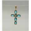 Image 2 : 14k Gold Turquoise Cross Pendant