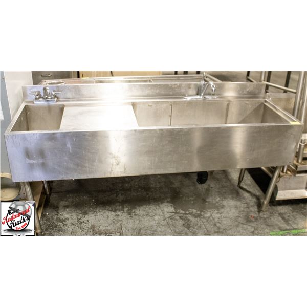 70" BAR SINK W/ 2 WELLS AND FAUCETS